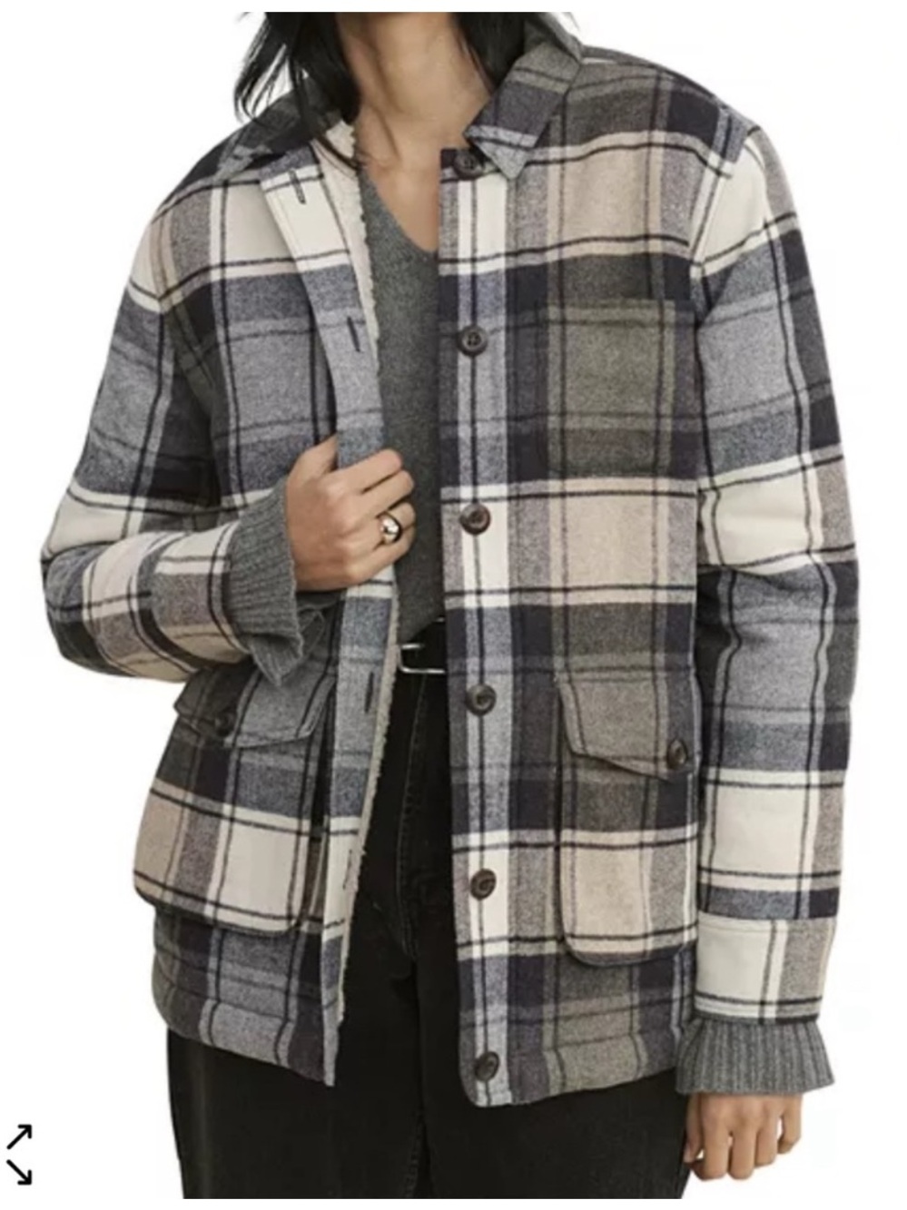 Jenni Kayne Shearling Lined Farmhouse Plaid Jacket